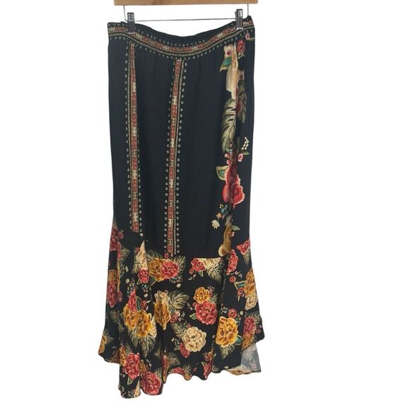Farm Rio Anthropologie Maxi Skirt Y2K Boho Art Floral Ruffled Asymmetrical Sz XL - Picture 2 of 13